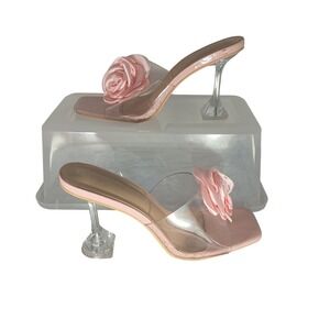Maiernisi Jessi Pink Rose Clear Square Toe Flared Heel Slide Mules Size 42